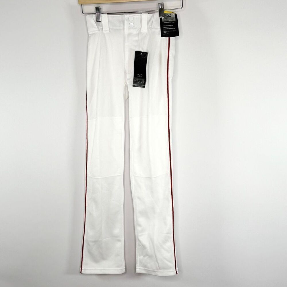Mizuno Youth Select White Piped Baseball Pants Red Piping Straight Leg - Kids US